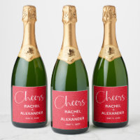 CHEER Red Glitter Wedding Sparkling Wine Labels