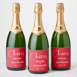 CHEER Red Glitter Wedding Sparkling Wine Labels