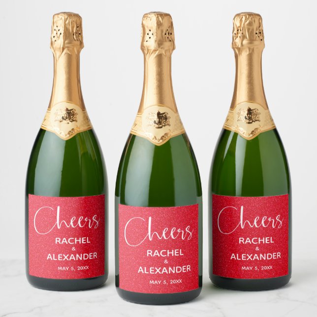 CHEER Red Glitter Wedding Sparkling Wine Labels (Bottles)