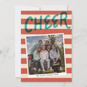 Cheer Red Ivory Stripe Fun Christmas Holiday Card