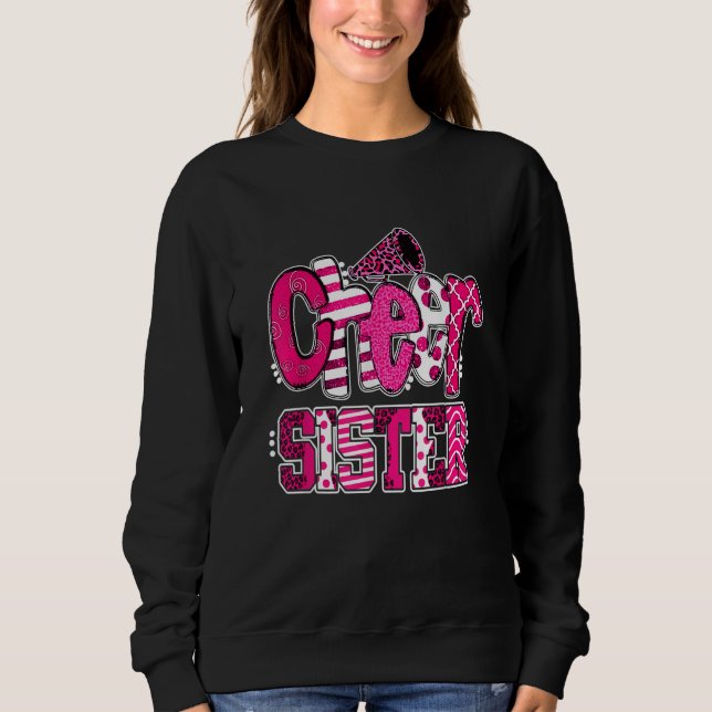 Cheer Sister Biggest Fan Leopard Print And Pom Pom Sweatshirt (Front)