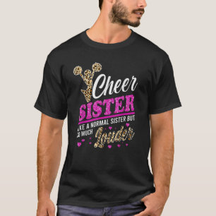 Cheer Sister Biggest Fan Leopard Print And Pom Pom T-Shirt