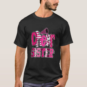 Cheer Sister Biggest Fan Leopard Print And Pom Pom T-Shirt