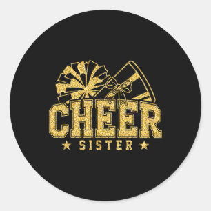 Cheer Sister Black Gold Pom Cheerleader Cheerleadi Classic Round Sticker