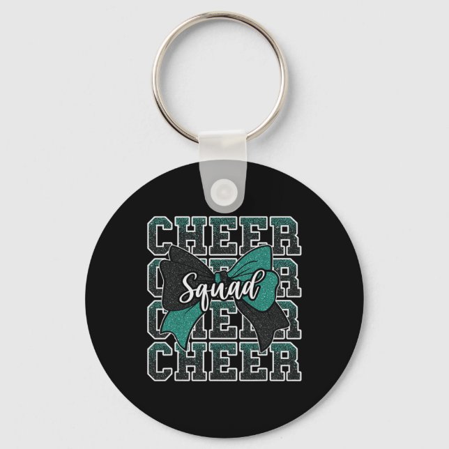 Cheer Squad Green Black Bow Sport Cheerleader Chee Key Ring (Front)