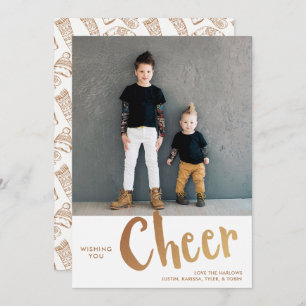 Cheer Sweater Pattern Christmas Photo Gold Holiday Card