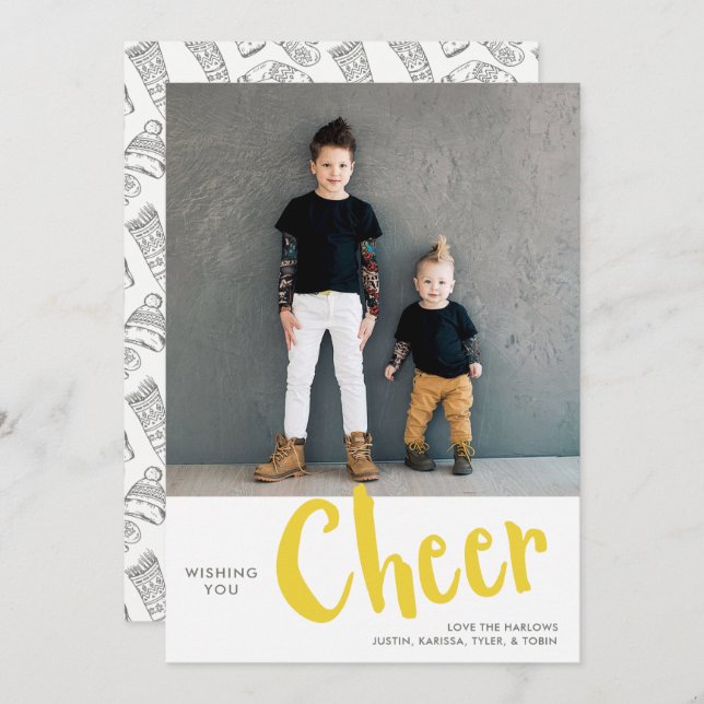 Cheer | Sweater Pattern Christmas Photo Yellow Holiday Card (Front/Back)