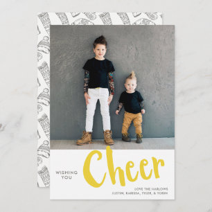 Cheer Sweater Pattern Christmas Photo Yellow Holiday Card
