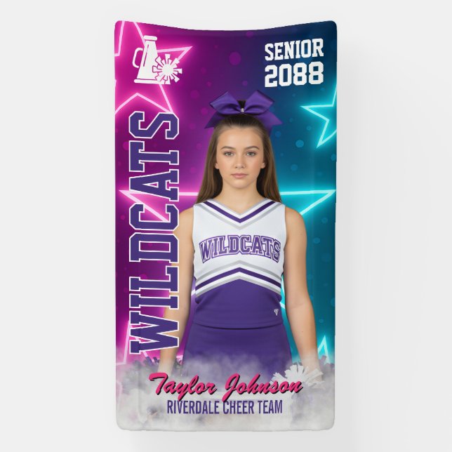 Cheer Team Sports Photo Senior Cheerleading Star Banner (Vertical)