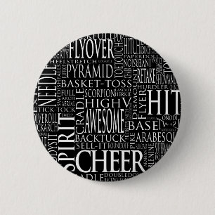 Cheer Terms Word Cloud in Black and White 6 Cm Round Badge