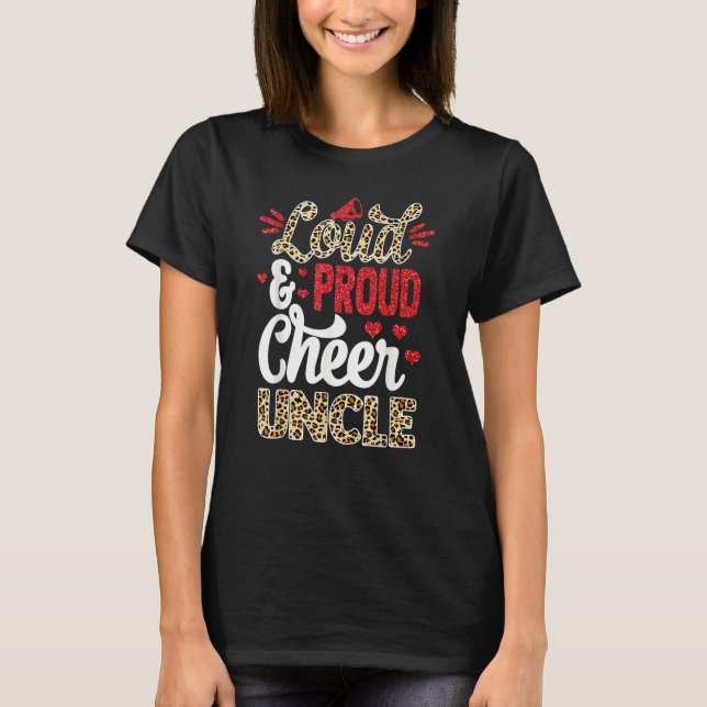 Cheer Uncle Biggest Fan Leopard Print And Pom Pom T-Shirt (Front)