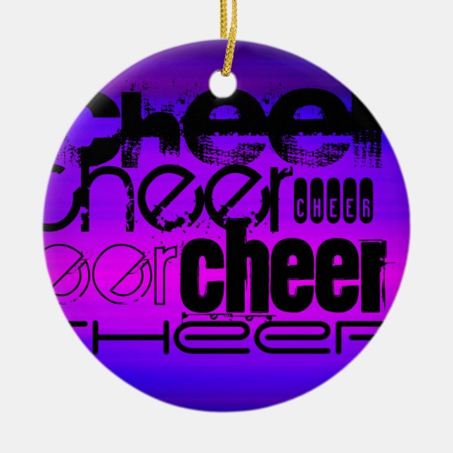 Cheer; Vibrant Violet Blue and Magenta Ceramic Tree Decoration (Front)