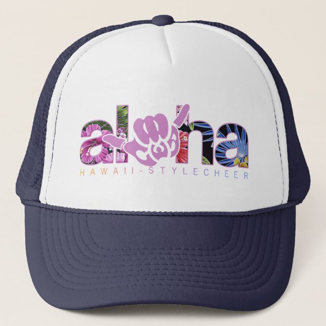 Cheer With Aloha {CWA} - "Tropix" Trucker Trucker Hat (Front)