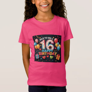 Cheerful 16th Birthday Greeting with Heart Girls' T-Shirt