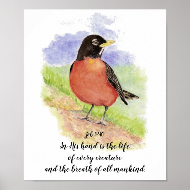 Cheerful American Robin Watercolor Bible Scripture Poster (Front)