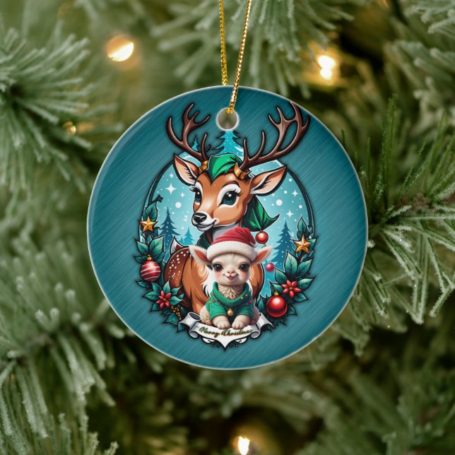 Cheerful and inviting Christmas illustration  Ceramic Tree Decoration (Tree)