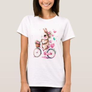 Cheerful and Romantic Bunny Rabbit on Bicycle T-Shirt