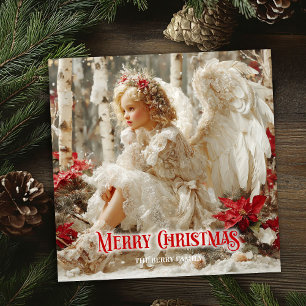 Cheerful angelic angel red gold festive shining holiday card