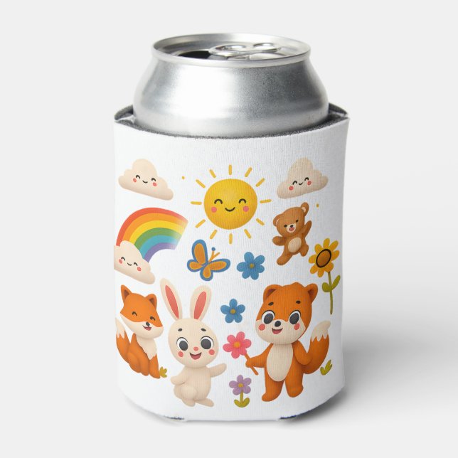 Cheerful Animals and Rainbow Can Cooler (Can Front)