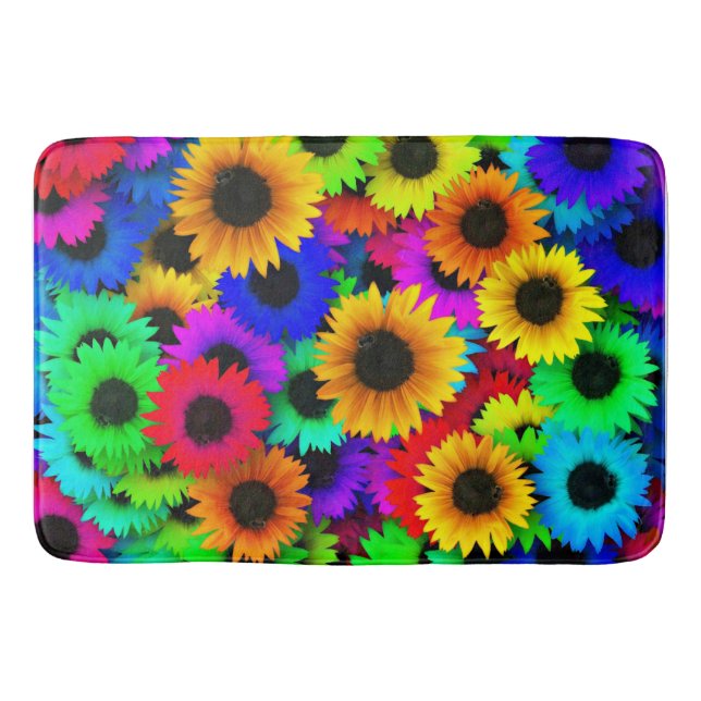 Cheerful Array of Colourful Sunflowers Bath Mat (Front)