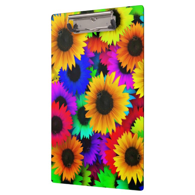 Cheerful Array of Colourful Sunflowers Clipboard (Left)