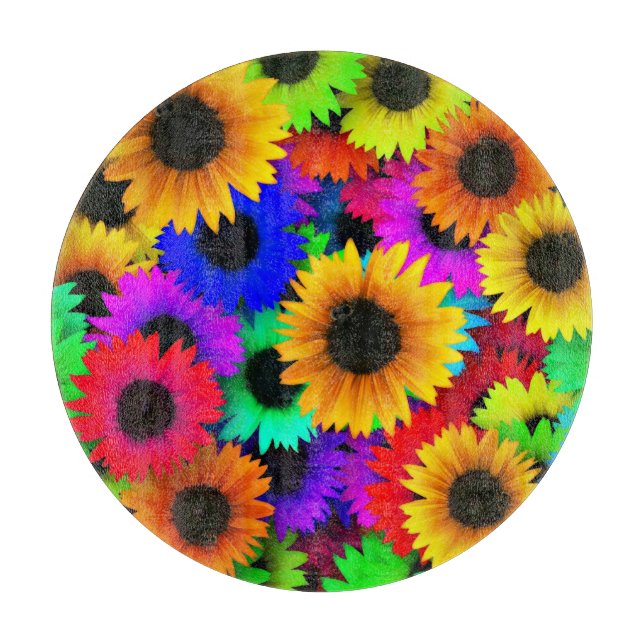 Cheerful Array of Colourful Sunflowers Cutting Board (Front)