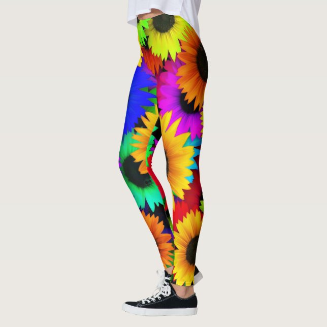 Cheerful Array of Colourful Sunflowers Leggings (Left)