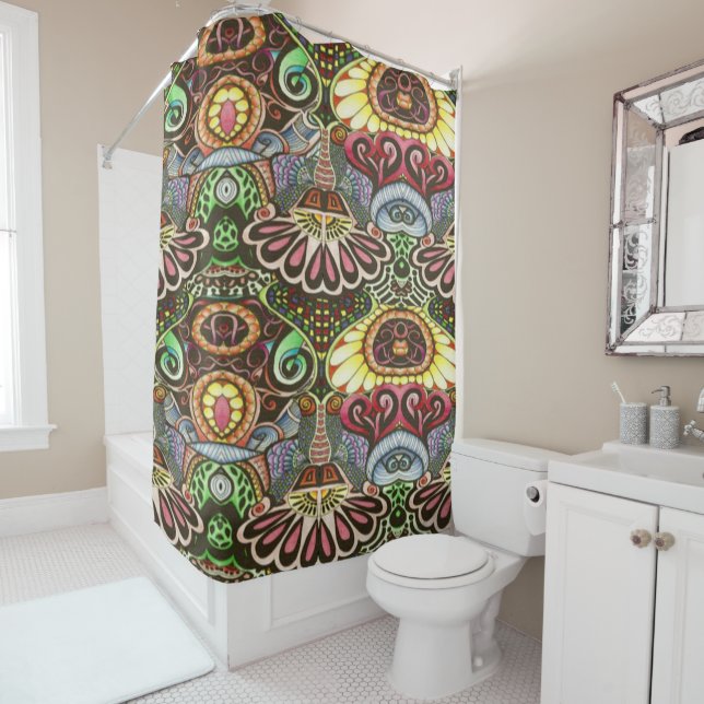 Cheerful Artist Party Doodle Creation Shower Curtain (In Situ)