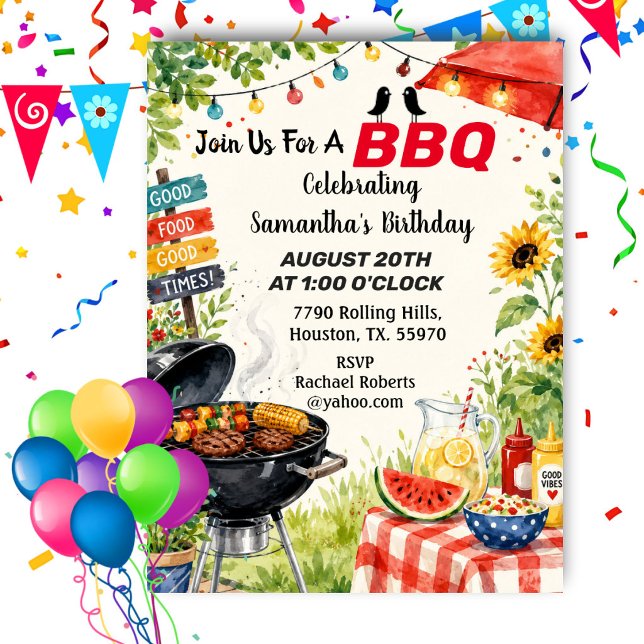 Cheerful Backyard Barbecue Summer Birthday Invitation (Creator Uploaded)