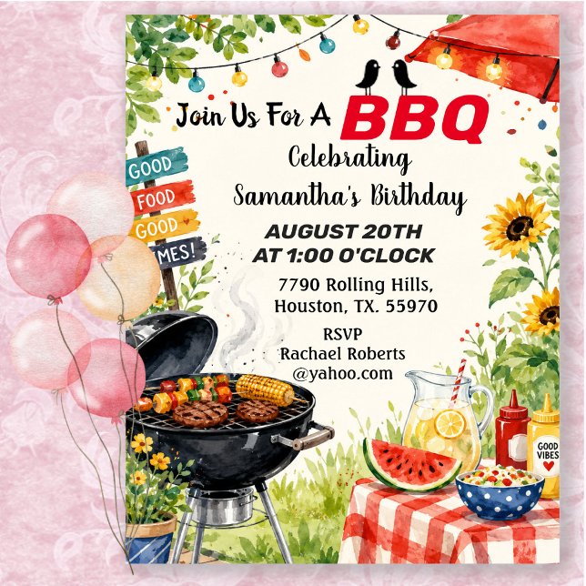 Cheerful Backyard Barbecue Summer Birthday Invitation (Creator Uploaded)