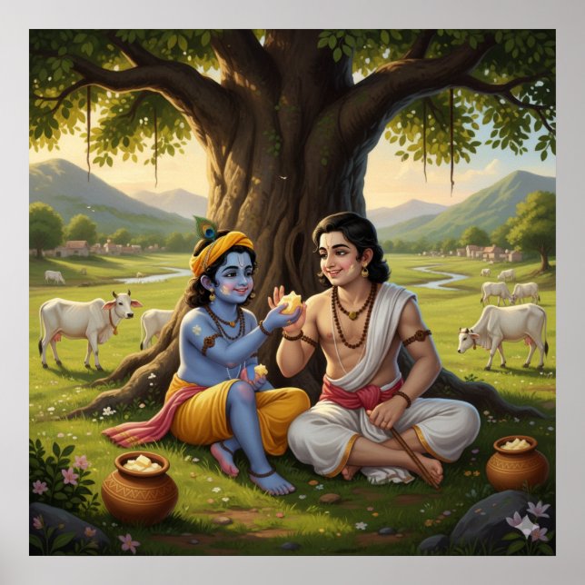 Cheerful Bala Krishna with Balarama Poster (Front)