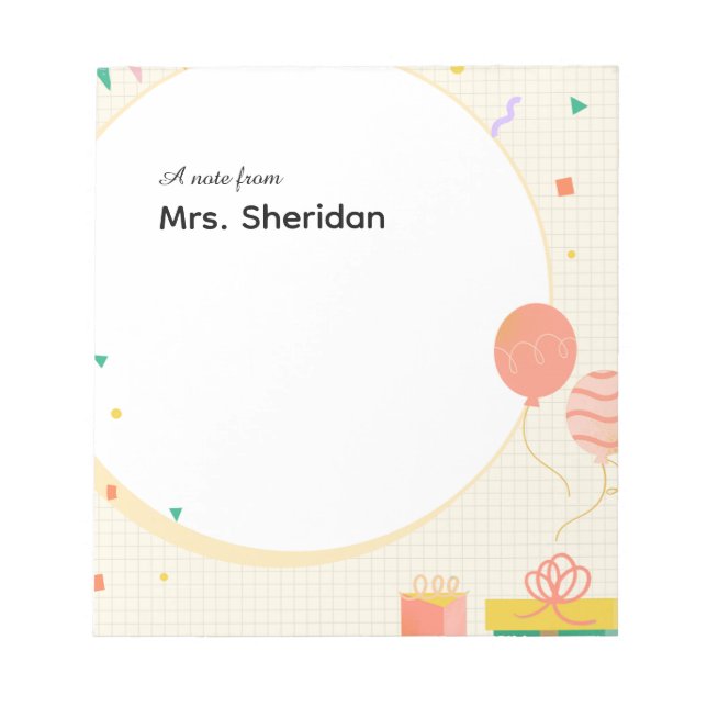 Cheerful Balloons & Lines Teacher Notepad (Front)
