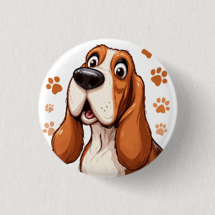 Cheerful Basset Dog with Orange Pawprints 3 Cm Round Badge