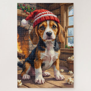 Cheerful Beagle Puppy in Stocking Cap Cosy Jigsaw Puzzle