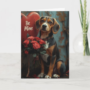 Cheerful Beagle Valentine’s Day with Roses Hearts Card