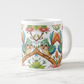 Cheerful Bird Among Blossoms Large Coffee Mug