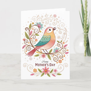Cheerful Bird Mothers Day Folded Announcement Card