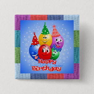 Cheerful Birthday Balloons 15 Cm Square Badge