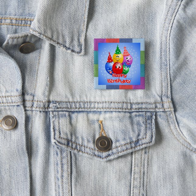 Cheerful Birthday Balloons 15 Cm Square Badge (In Situ)