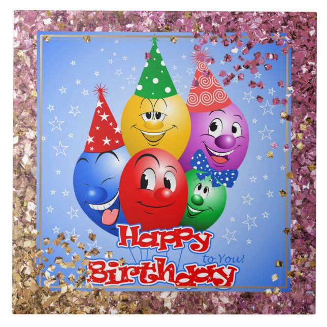 Cheerful Birthday Balloons Tile (Front)