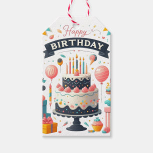 Cheerful Birthday Celebration Cake & Balloons Gift Tags