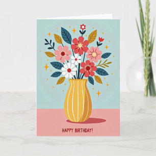 Cheerful Birthday Floral Vase Card