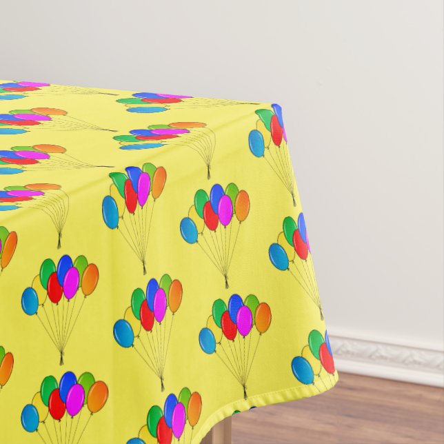 Cheerful Birthday party tablecloth with balloons (In Situ)