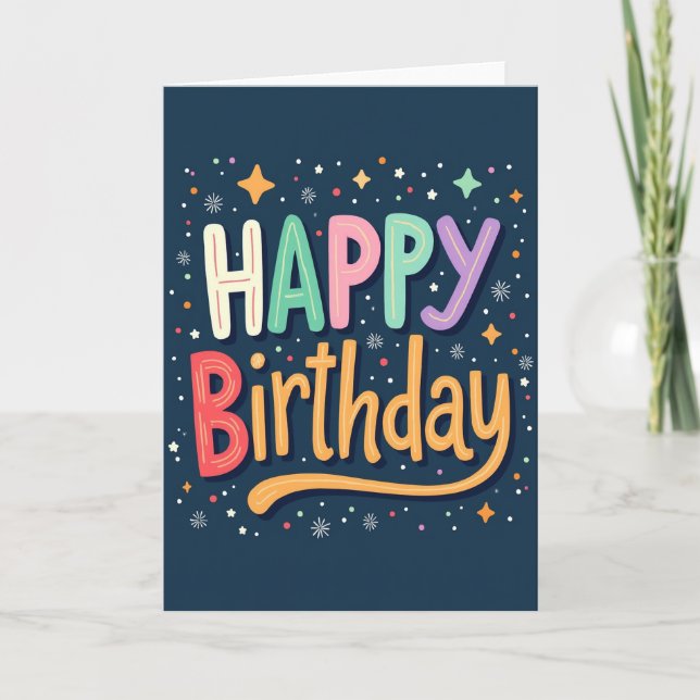 Cheerful Birthday Vibrant Lettering Card (Front)