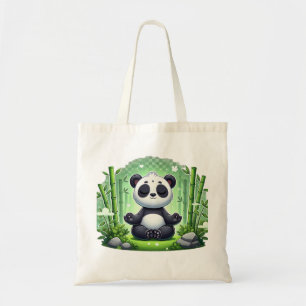 Cheerful Black and White Panda Eating Bamboo Tote Bag