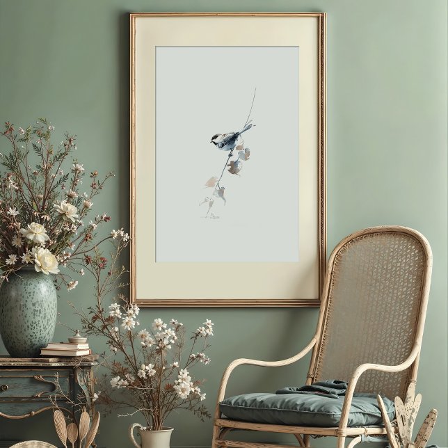 Cheerful Black-capped Chickadee Watercolor Art Poster (Creator Uploaded)
