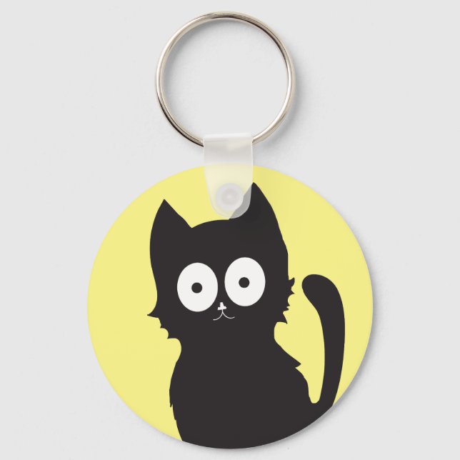 Cheerful Black Kitten Silhouette Key Ring (Front)
