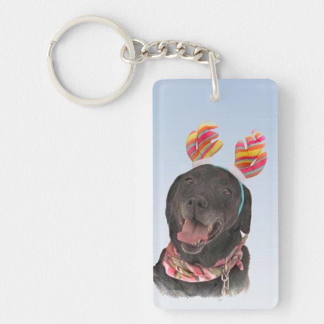 Cheerful Black Labrador Retriever Dog Key Ring (Front)