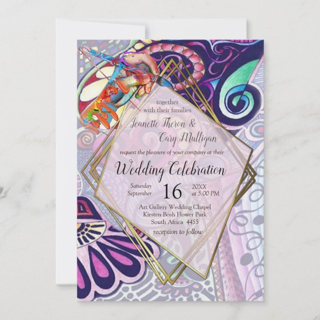 Cheerful Blue Artist Party Doodle Creation Invitation (Front)