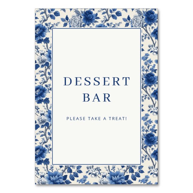 Cheerful Blue Floral Border Table Number (Front)